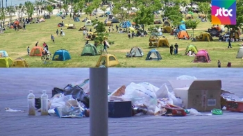 한강 술판 끝난 뒤엔 '쓰레기 폭탄'…아쉬운 시민의식