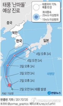 3호 태풍 '난마돌' 온다…4일 새벽 제주도 영향권