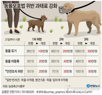 동물학대 최대 징역2년·벌금2천만원…22일 개정동물보호법 시행