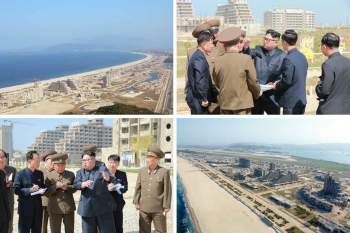 북한 김정은, 원산갈마지구 건설현장 시찰…“내년 4월까지 완공“