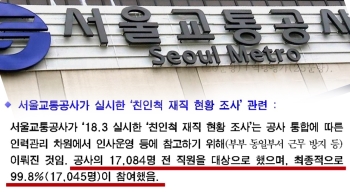 서울교통공사 '친인척 재직여부' 99.8% 조사?…신빙성 공방전