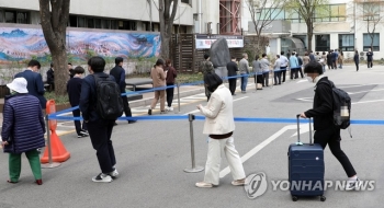 체온 재고 장갑 끼고 차분히 줄…코로나 뚫은 투표 열기