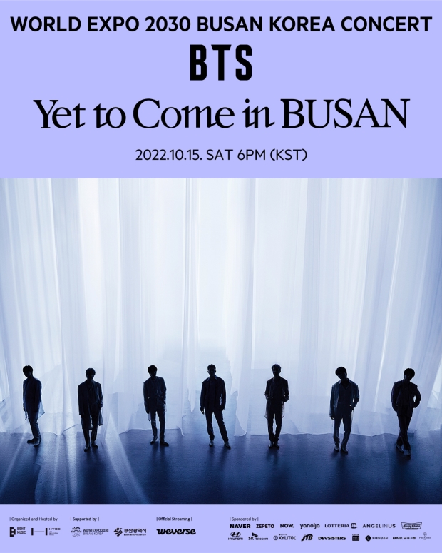 JTBC, 15일 콘서트 BTS 'Yet To Come' in BUSAN 생중계!