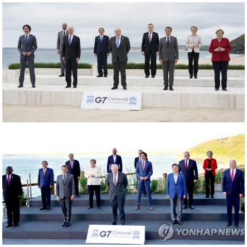 '영국과 미국 사이'…문 대통령, G7기념사진서 가운데 선 이유