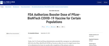 미 식품의약국, '65세이상·감염취약층'에만 부스터샷 승인