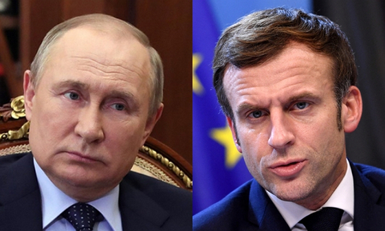 블라디미르 푸틴 러시아 대통령(왼쪽), 에마뉘엘 마크롱 프랑스 대통령. 〈사진=AP 연합뉴스〉