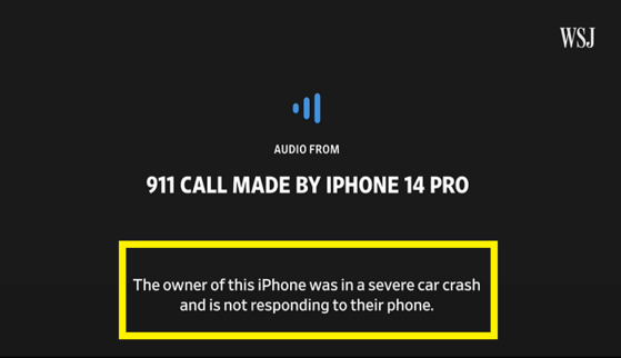 실제로 911에 걸려온 전화에는 &#34;이 아이폰의 주인은 심각한 자동차 사고를 당해 전화를 받을 수 없다&#34;는 자동 음성 메시지가 흘러나왔습니다.〈사진-월스트리트저널 캡처〉