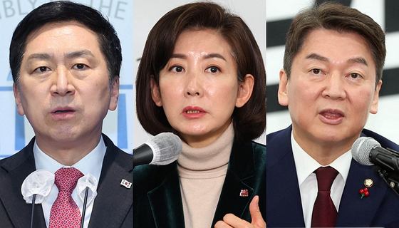 김기현 의원(왼쪽), 나경원 전 의원(가운데), 안철수 의원. 〈사진=연합뉴스〉