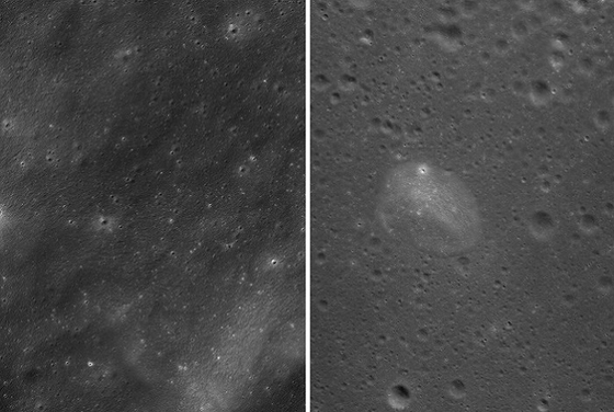 다누리가 1월 5일 레이타 계곡을 관측한 사진(왼쪽)과 1월 13일 폭풍의 바다를 관측한 사진(오른쪽). 〈사진=과학기술정보통신부·한국항공우주연구원〉