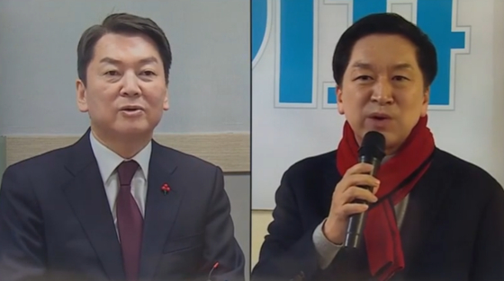 국민의힘 당대표 선거에 출마한 안철수 의원(왼쪽)과 김기현 의원. 〈사진=JTBC 방송화면 캡처〉
