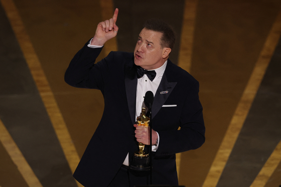Brendan Fraser wins the Oscar for Best Actor for ″The Whale″ during the Oscars show at the 95th Academy Awards in Hollywood, Los Angeles, California, U.S., March 12, 2023. REUTERS/Carlos Barria