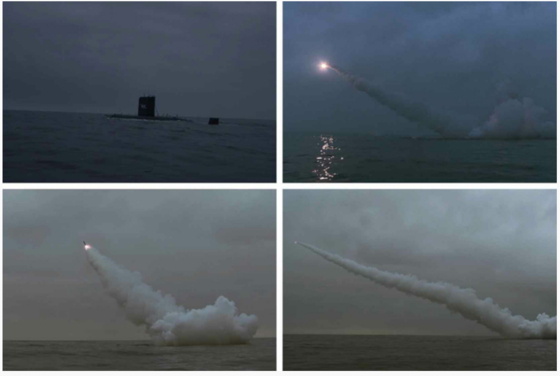 북한은 지난 12일 잠수함에서 전략순항미사일 두 발을 쏘아 올렸다고 13일 밝혔다. 〈사진=북한 노동신문 홈페이지 캡처〉