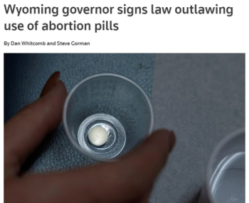 와이오밍주, 미국 첫 '낙태약' 금지 조치 단행…사후피임약은 대상 아냐