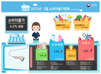 3월 소비자물가 4.2% 상승…1년 만에 가장 낮은 상승 폭