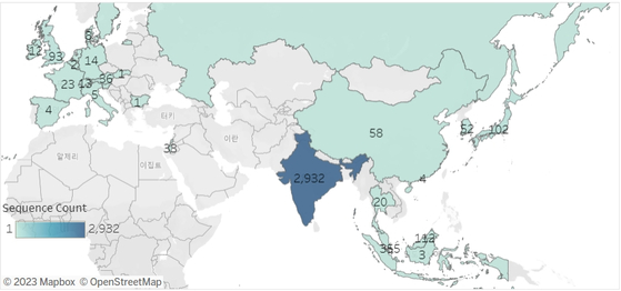 〈사진=타블로 퍼블릭 캡처/ Tracking XBB.1.16* Lineage Over Time 작성자: Raj Rajnarayanan〉