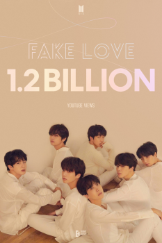 방탄소년단 'FAKE LOVE' 뮤비, 12억뷰 돌파…통산 6번째