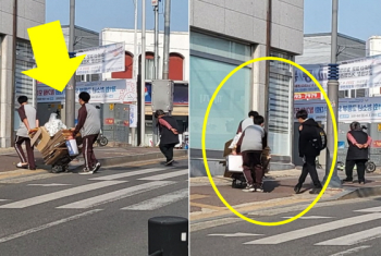 폐지수레 끄는 할머니 자발적으로 도운 중학생들…학교 측 “포상 추진“