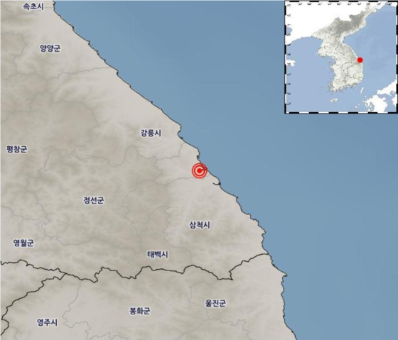 강원 동해시 남쪽 4km 지역에서 규모 2.5 지진 발생. 〈자료=기상청〉