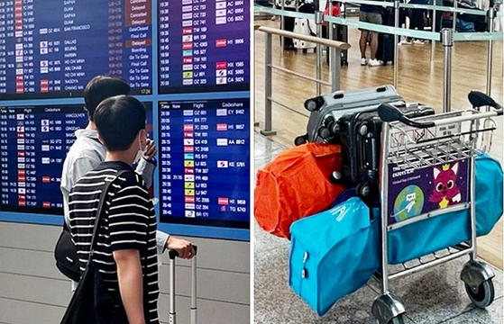 지난 25일 인천국제공항에서 여행객들이 항공편 일정을 살펴보고 있다. 〈사진=장영준 기자〉