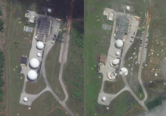 26일(현지시간) 미국 상업위성업체 맥사(MAXAR)가 공개한 위성 사진으로 본 괌 태풍 전후 사진. NASA 건축물이 피해를 본 모습. 〈사진=로이터 연합뉴스〉
