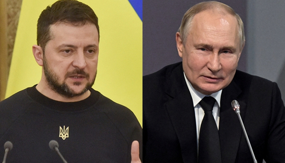 볼로디미르 젤렌스키 우크라이나 대통령(왼쪽), 블라디미르 푸틴 러시아 대통령. 〈사진=로이터〉