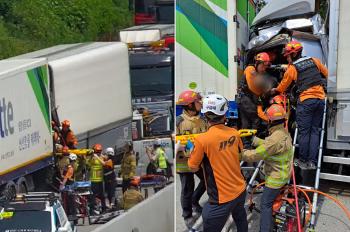 고교 수학여행 버스와 트럭 추돌…1명 심정지·20명 부상