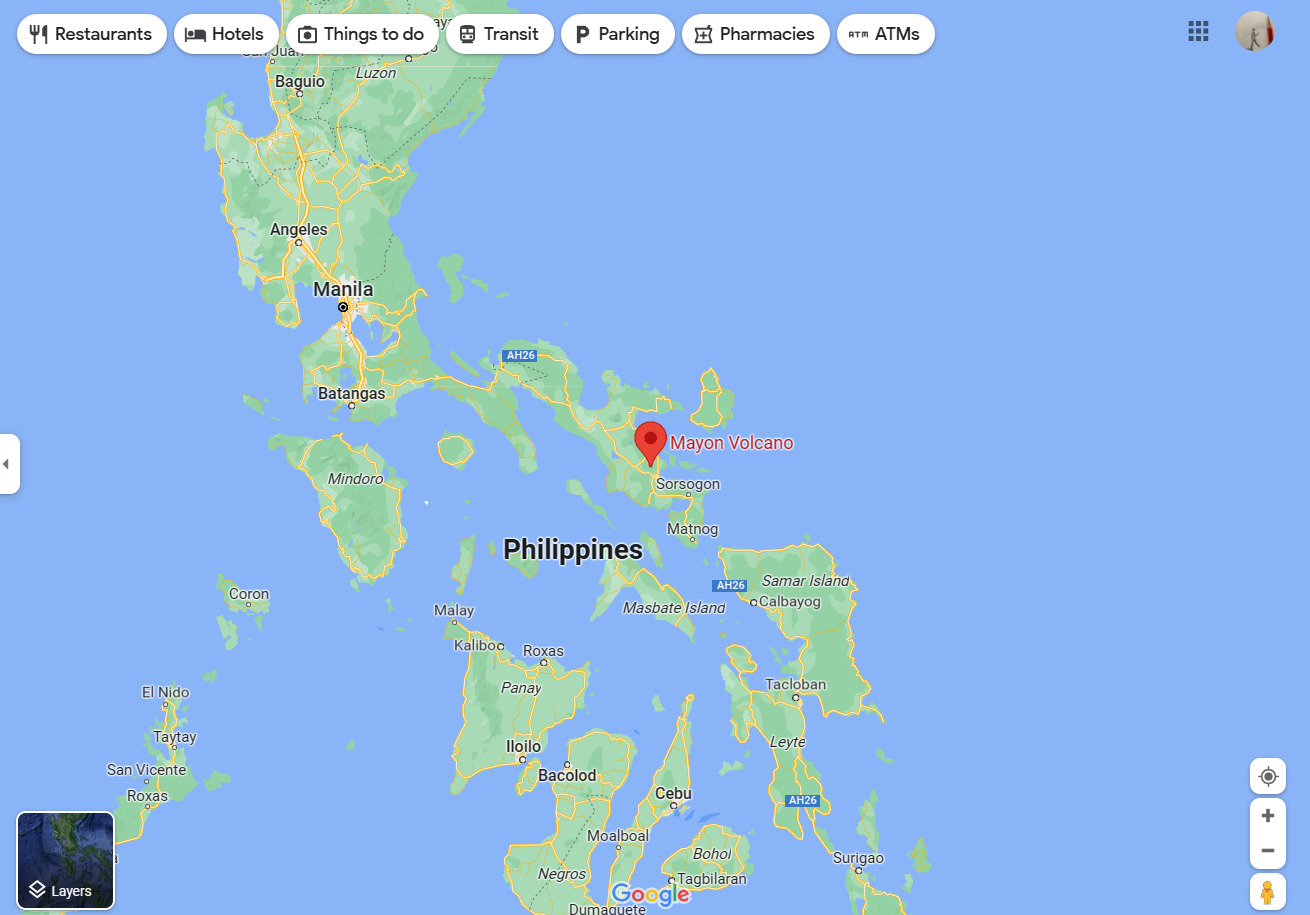 필리핀 마욘 화산 위치 〈사진=구글맵〉