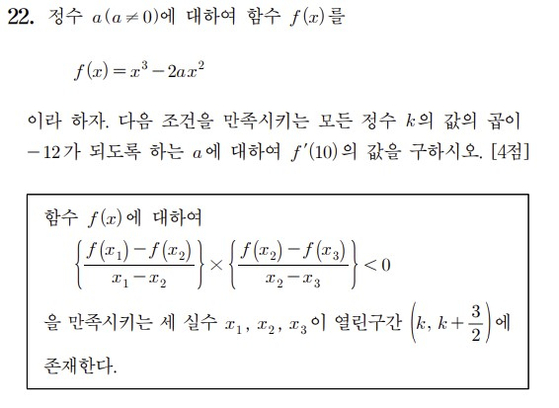 수능 6월 모의평가에서 킬러문항으로 지목된 수학문항 〈출처=한국교육과정평가원〉