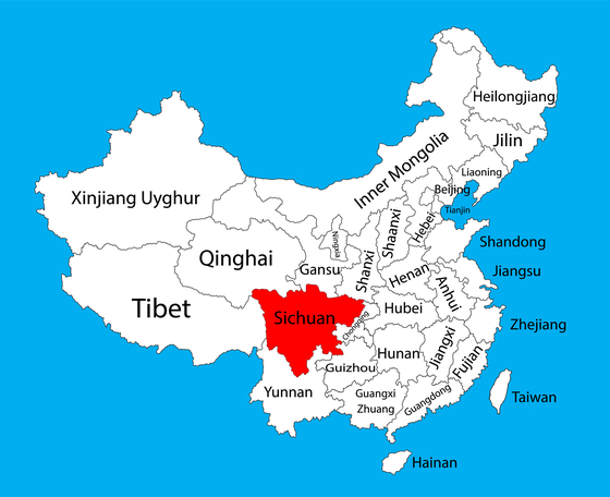 쓰촨 지도. 티벳과 가장 근접한 위치에 있다. 〈사진= 셔터스톡〉