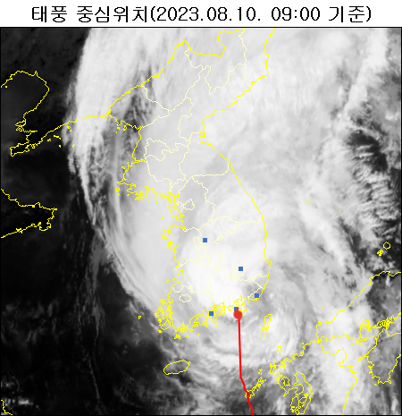 10일 오전 9시 기준 제6호 태풍 '카눈' 중심위치. 〈자료=기상청〉