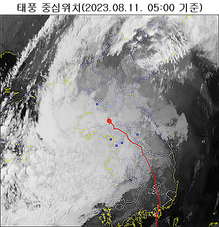 11일 오전 5시 기준 태풍 중심위치. 〈자료=기상청〉