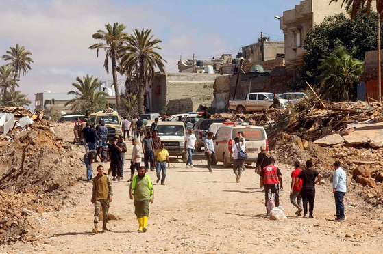 홍수 피해를 입은 리비아 동부 데르나 지역.〈사진=AFP/연합뉴스〉