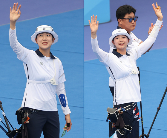 임시현(한국체대)과 안산(광주여대)이 2022 항저우 아시안게임 양궁 리커브 여자 개인전에서 각각 중국을 꺾고 결승에 올랐다. 왼쪽이 안산, 오른쪽이 임시현 〈사진=연합뉴스〉