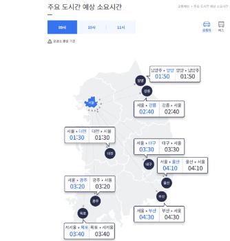 연휴끝 귀경 정체 누그러져…오전 9시 부산 → 서울 4시간30분