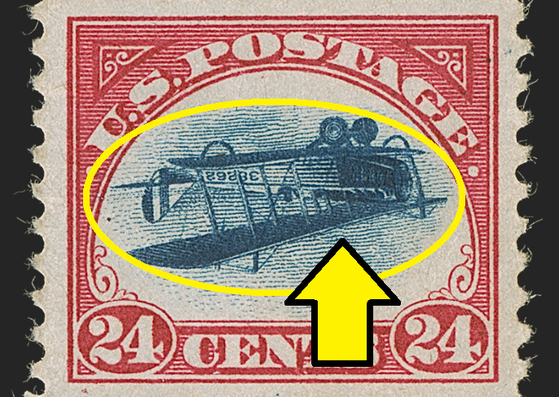 세계적인 희귀 우표로 꼽히는 '뒤집힌 제니(Inverted Jenny)'. 〈사진=Siegel Auctions〉