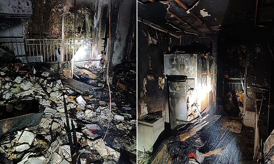 전기장판에서 발생한 불로 그은 아파트 내부. 〈사진=경기도소방재난본부〉