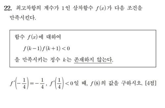 2024학년도 대학수학능력시험 수학영역 공통 22번 문제. 〈사진=한국교육과정평가원〉