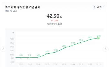 터키, 62% 미친 물가상승률 잡아라…금리 7달 만에 8.5%→42.5% 수직 상승 