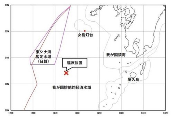 한국 선박 조업 지점. 〈사진=일본 수산청〉