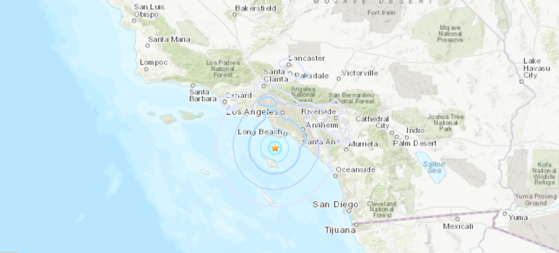 미국 로스앤젤레스(LA) 인근 해상에서 규모 4.1의 지진이 발생했다. 〈사진=미국 지질조사국 홈페이지 캡처〉