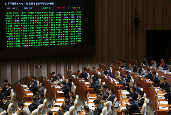 9일 국회에서 열린 본회의에서 우주항공청의 설치 및 운영에 관한 특별법안이 통과되고 있다. (사진=연합뉴스)