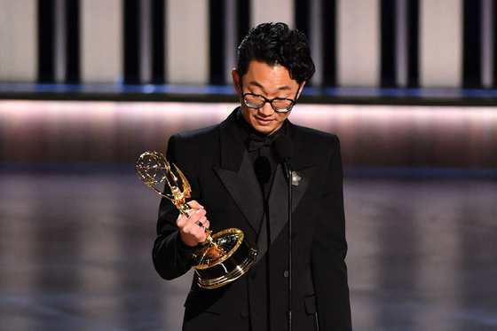 South Korean director Lee Sung Jin, Directing for a Limited/Anthology Series or Movie, Beef, speaks onstage during the 75th Emmy Awards at the Peacock Theatre at L.A. Live in Los Angeles on January 15, 2024. (Photo by Valerie Macon / AFP)  〈저작권자(c) 연합뉴스, 무단 전재-재배포, AI 학습 및 활용 금지〉