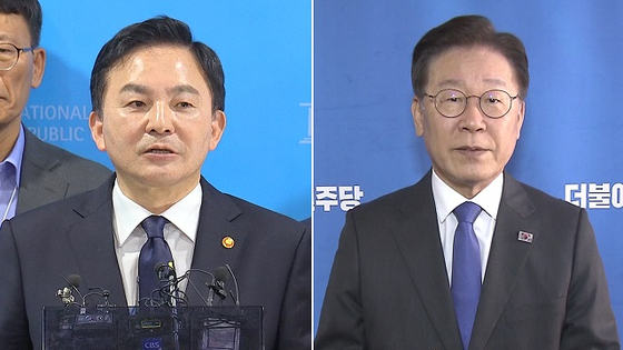 원희룡 전 국토부 장관(왼쪽)과 이재명 더불어민주당 대표. 〈사진=JTBC 캡처〉