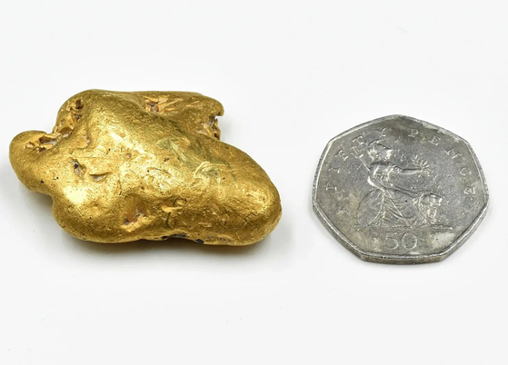 50펜스 동전 크기의 금덩어리. 〈사진=CNN 캡처〉