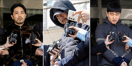 서울 강남에서 40대 여성을 납치·살해하고 시신을 유기한 혐의로 구속된 3인조. (왼쪽부터) 이경우, 황대한, 연지호. 〈사진=연합뉴스〉