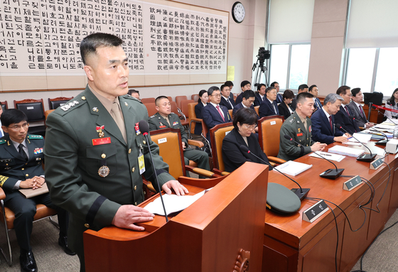 박정훈 전 해병대 수사단장이 21일 오전 국회 법제사법위원회의 채상병 특검법 입법청문회에 증인으로 출석해 발언하고 있다. 〈사진=연합뉴스〉