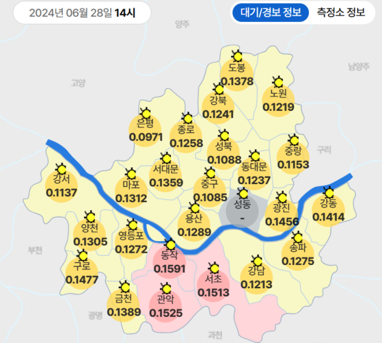 서울특별시 오존 농도 〈사진=한국환경공단 에어코리아〉