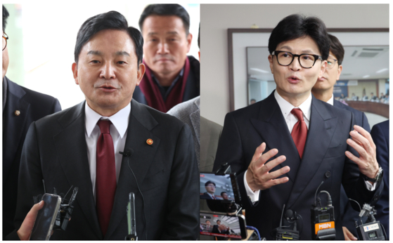 국민의힘 당권주자인 원희룡 후보(왼쪽)와 한동훈 후보. 〈사진=연합뉴스〉