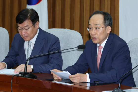 국민의힘 추경호 원내대표가 9일 오전 서울 여의도 국회에서 열린 원내대책회의에서 발언하고 있다. 〈사진=연합뉴스〉