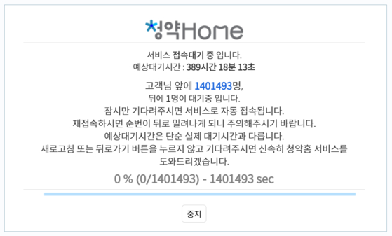 청약홈 홈페이지 마비 사태에 한국부동산원이 접수 마감 시간을 연장하기로 했다. 〈사진=청약홈 홈페이지 캡처〉